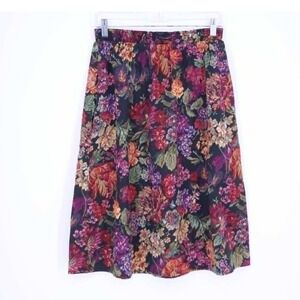 Connections Vintage Women's Multicolor Floral Elastic‎ Waist Midi Skirt Size S